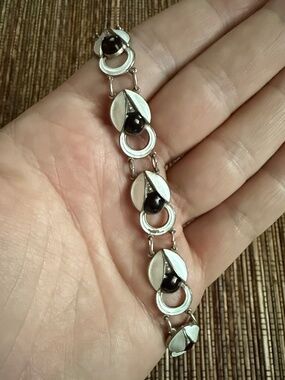 Ivar T Holth Sterling Bracelet Norway Silver Enamel Guilloche White Black Floral